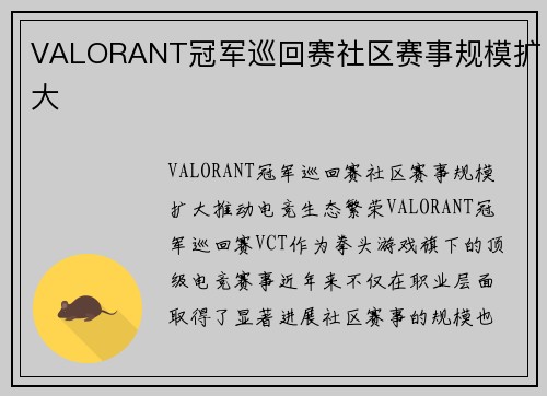 VALORANT冠军巡回赛社区赛事规模扩大