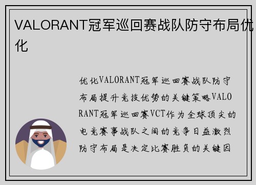 VALORANT冠军巡回赛战队防守布局优化