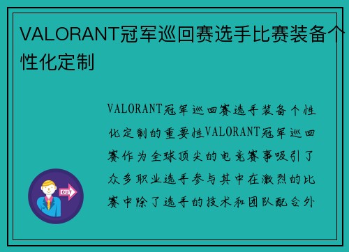 VALORANT冠军巡回赛选手比赛装备个性化定制